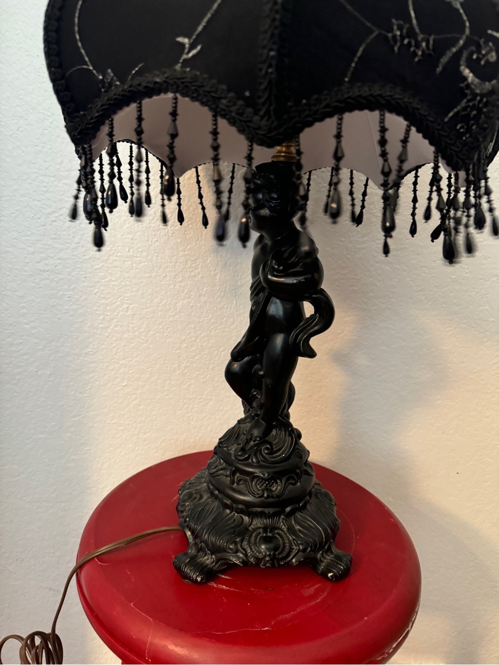 Vintage Table Rococo 13.5" Brass Cherub Statue Lamp Total 24" Tall - Picture 8 of 16